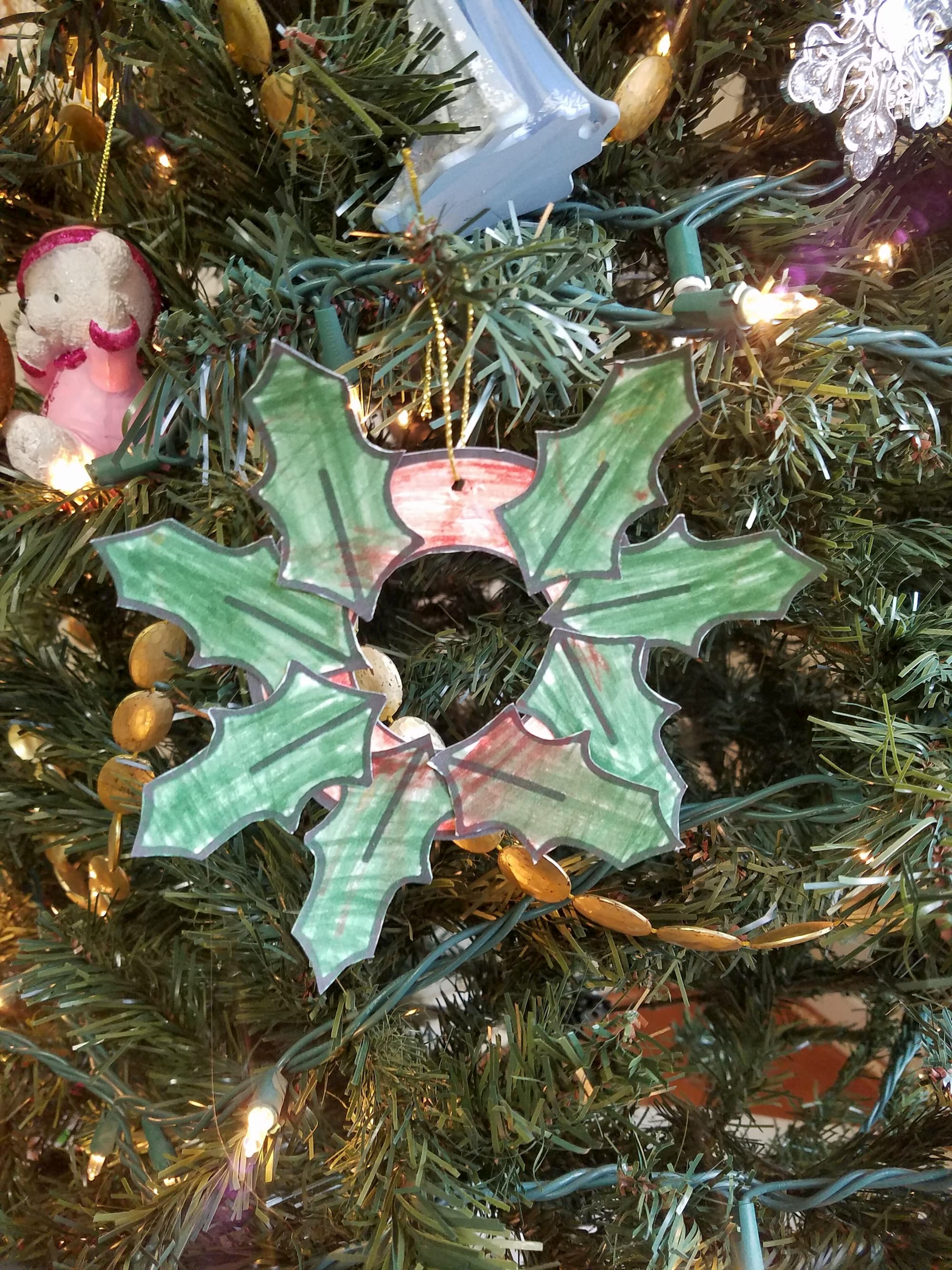 Holly wreath ornaments